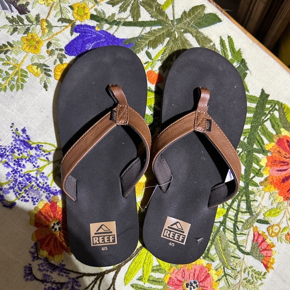 Kids Boys Reef Brown Flip Flop Sandals sz 4/5